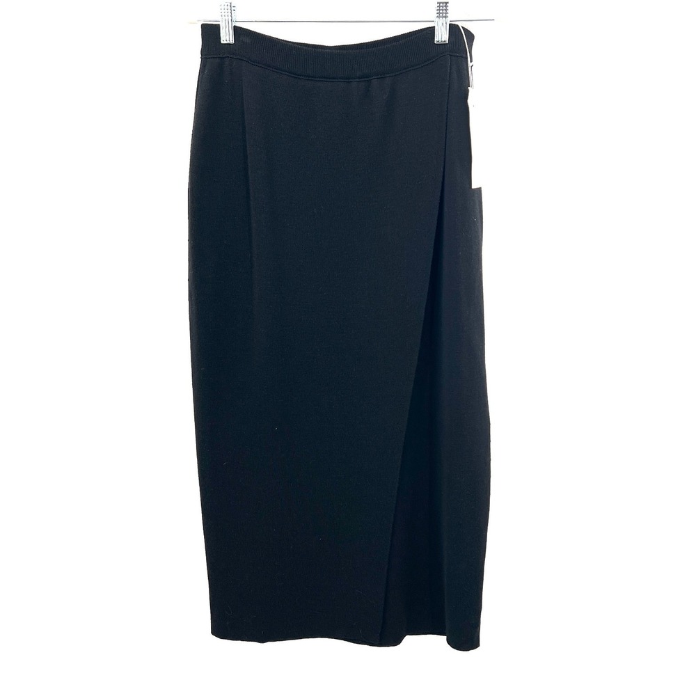 NEW Rodier 100% wool black wrap maxi skirt France knit Euro quiet luxury 44 12